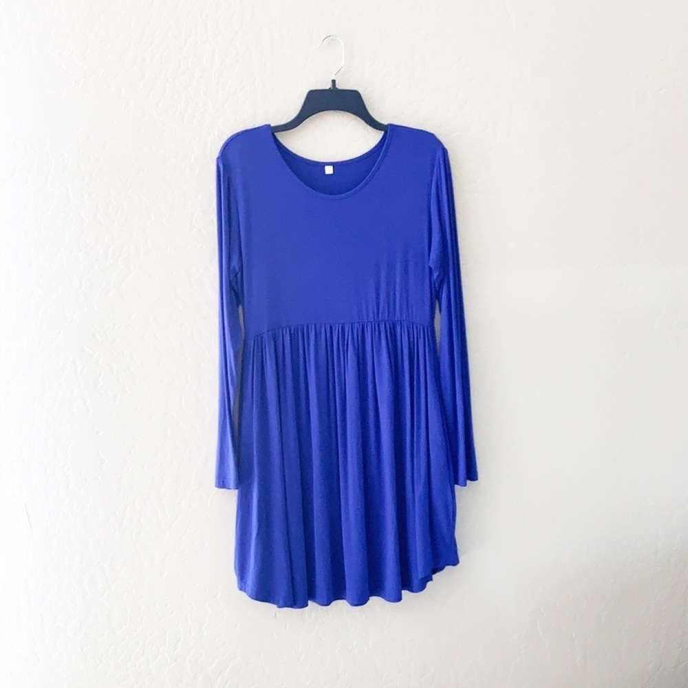 🌿Final Sale Blue‎ Soft Stretch Knit Long Sleeve Dress